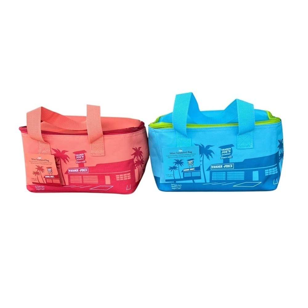 Trader Joe’s Mini Insulated Bag Set Peach Blue Brand New Release 10x6 NWT